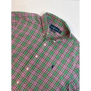 Ralph Lauren Mens Classic Fit Plaid Button Down Shirt XL Green Pink Short Sleeve